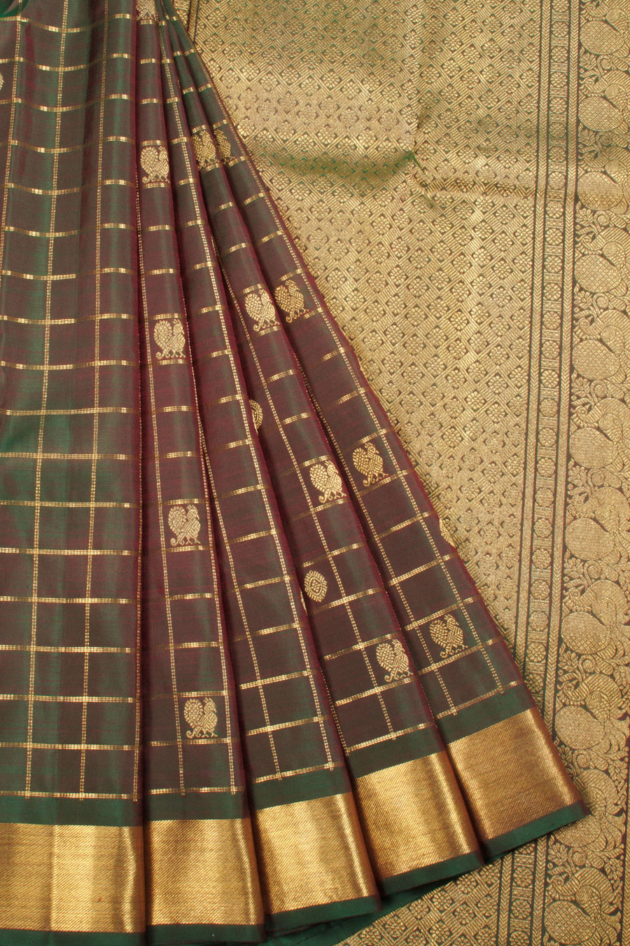 Dark Moss Green Handloom Bridal Kanjivaram silk saree - Avishya