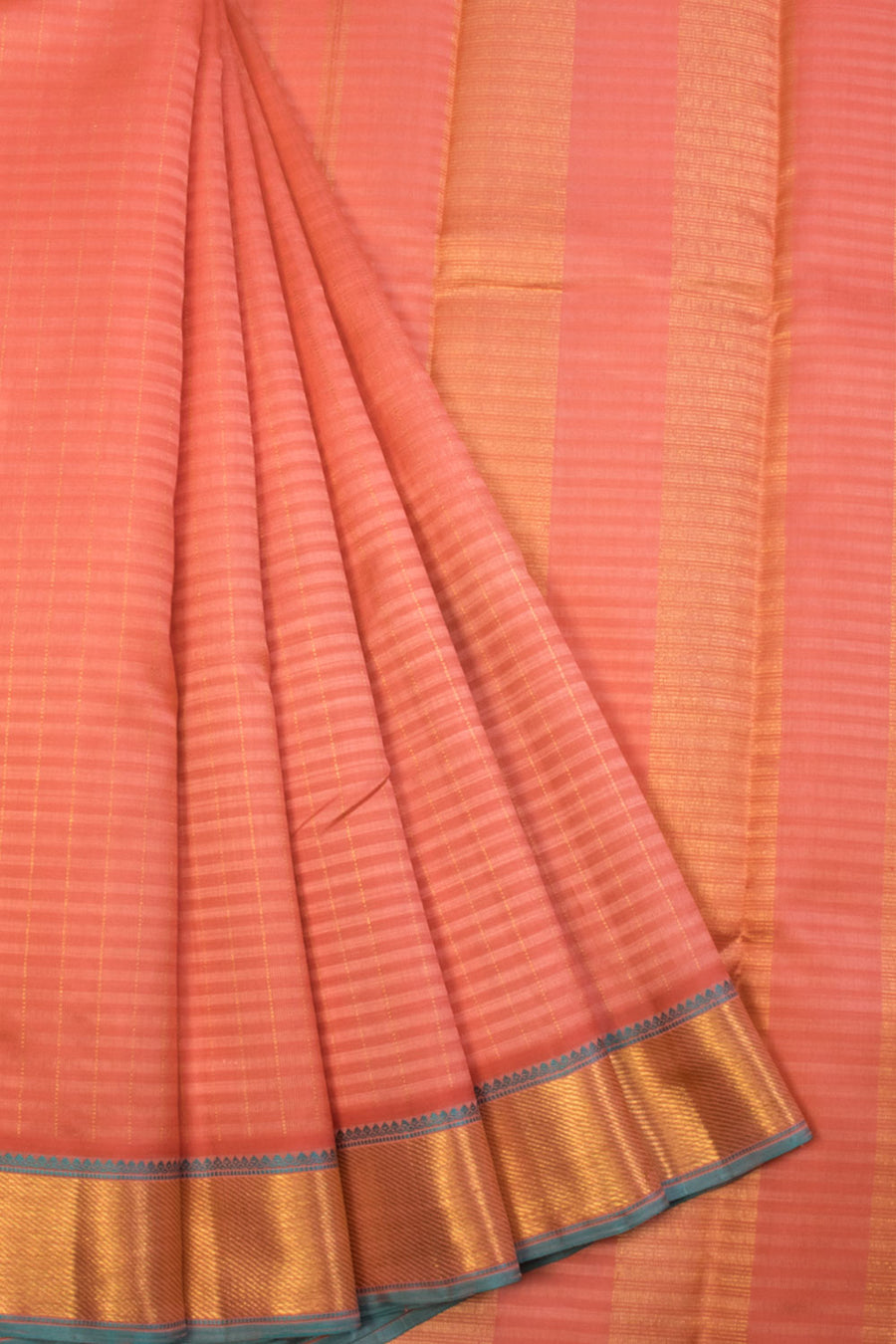 Coral peach Handloom Kanjivaram silk saree  - Avishya