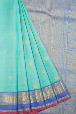Turquoise Blue Handloom Bridal Kanjivaram silk saree - Avishya