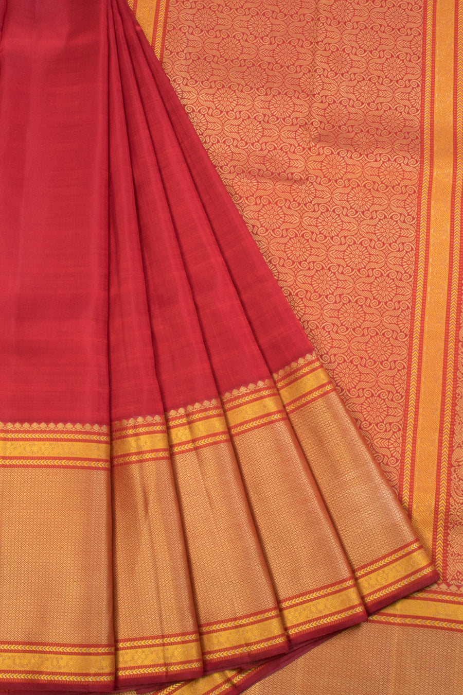 Fire Brick Red Handloom Kanjivaram silk saree  - Avishya