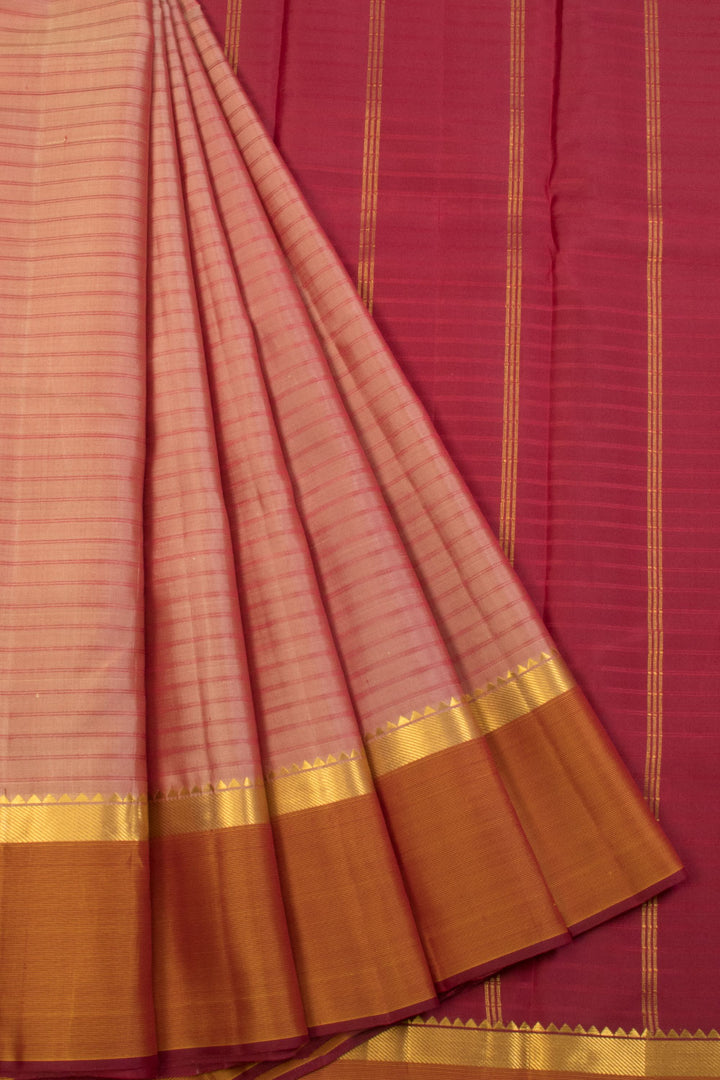 Peach Pink Handloom Kanjivaram silk saree  - Avishya