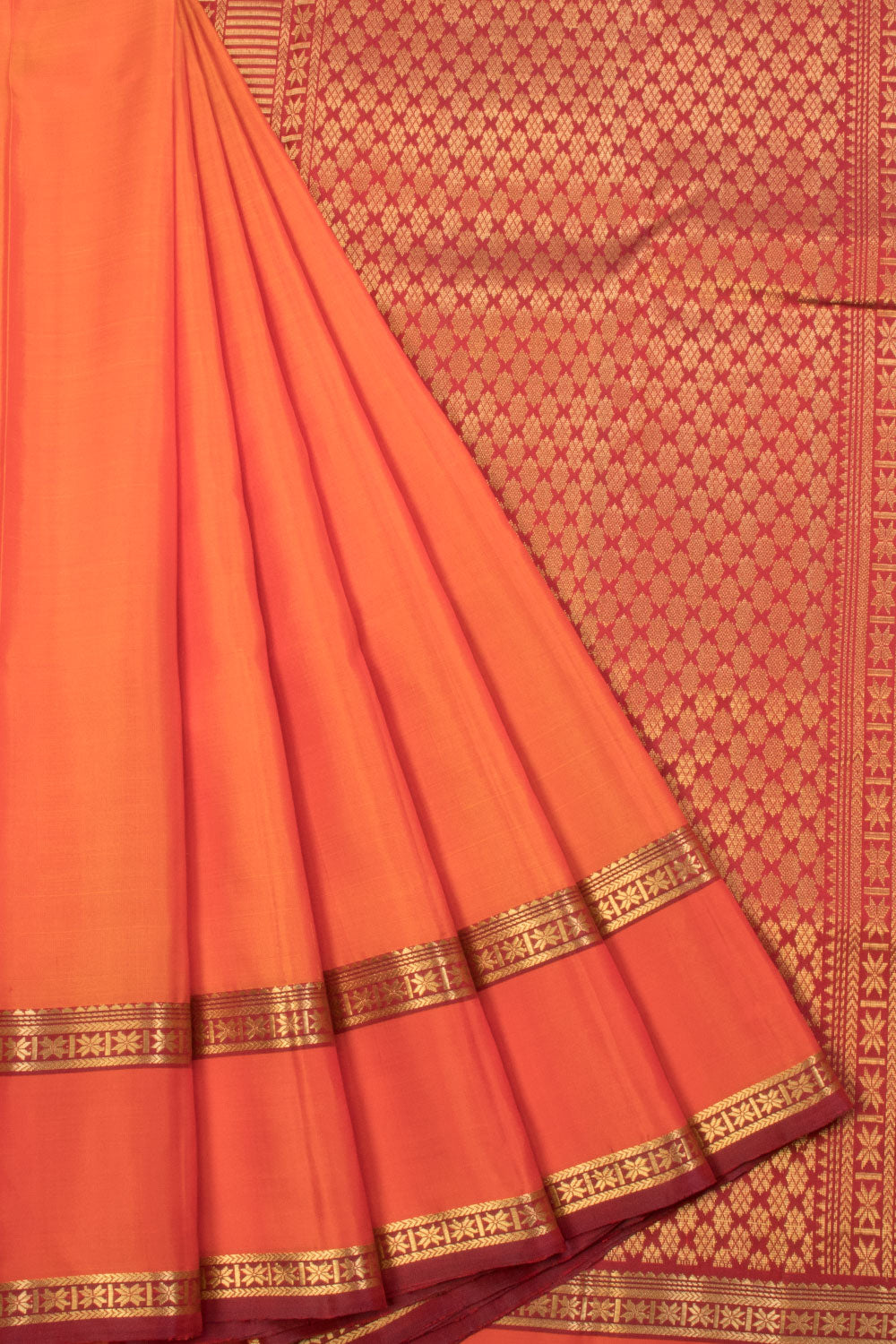 Neon Orange Kanjivaram Silk Saree - Avishya