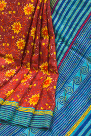 Falu Red Kantha Embroidered Silk Saree -Avishya