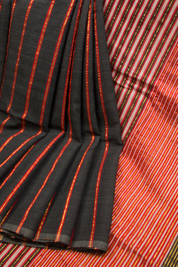 Black Tussar Cotton Saree-Avishya