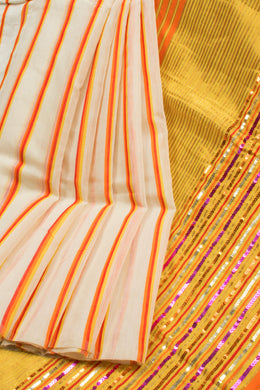 Offwhite Tussar Cotton Sequin Embroidered Saree