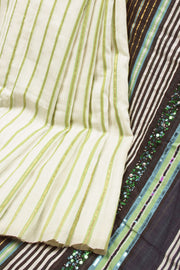 White Tussar Cotton Sequin Embroidered Saree -Avishya