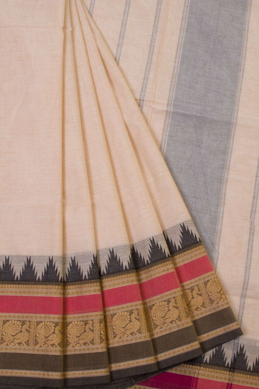 Beige Handwoven Kanchi Cotton Saree - Avishya