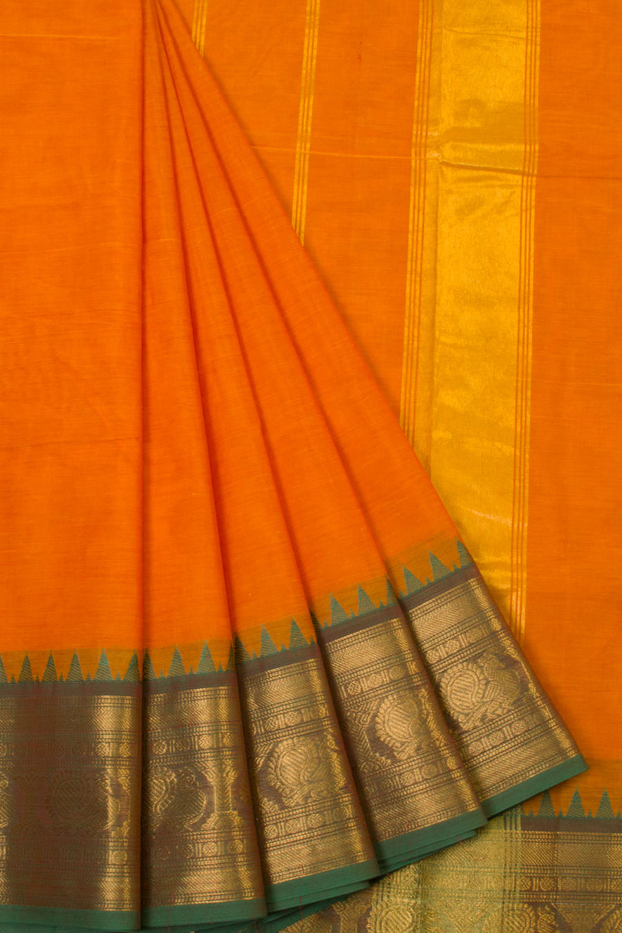 Orange Handwoven Kanchi Cotton Saree - Avishya
