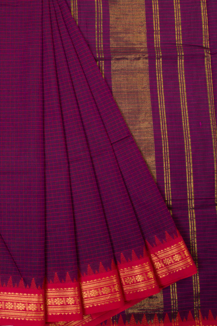 Wine Handwoven Kanchi Cotton Saree  - Avishya