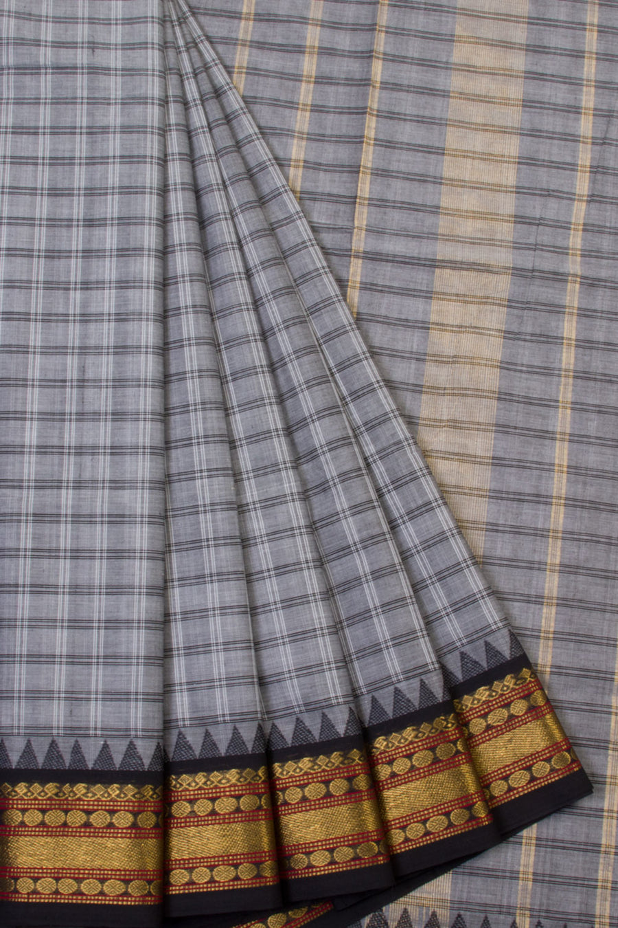 Grey Handwoven Kanchi Cotton Saree  - Avishya