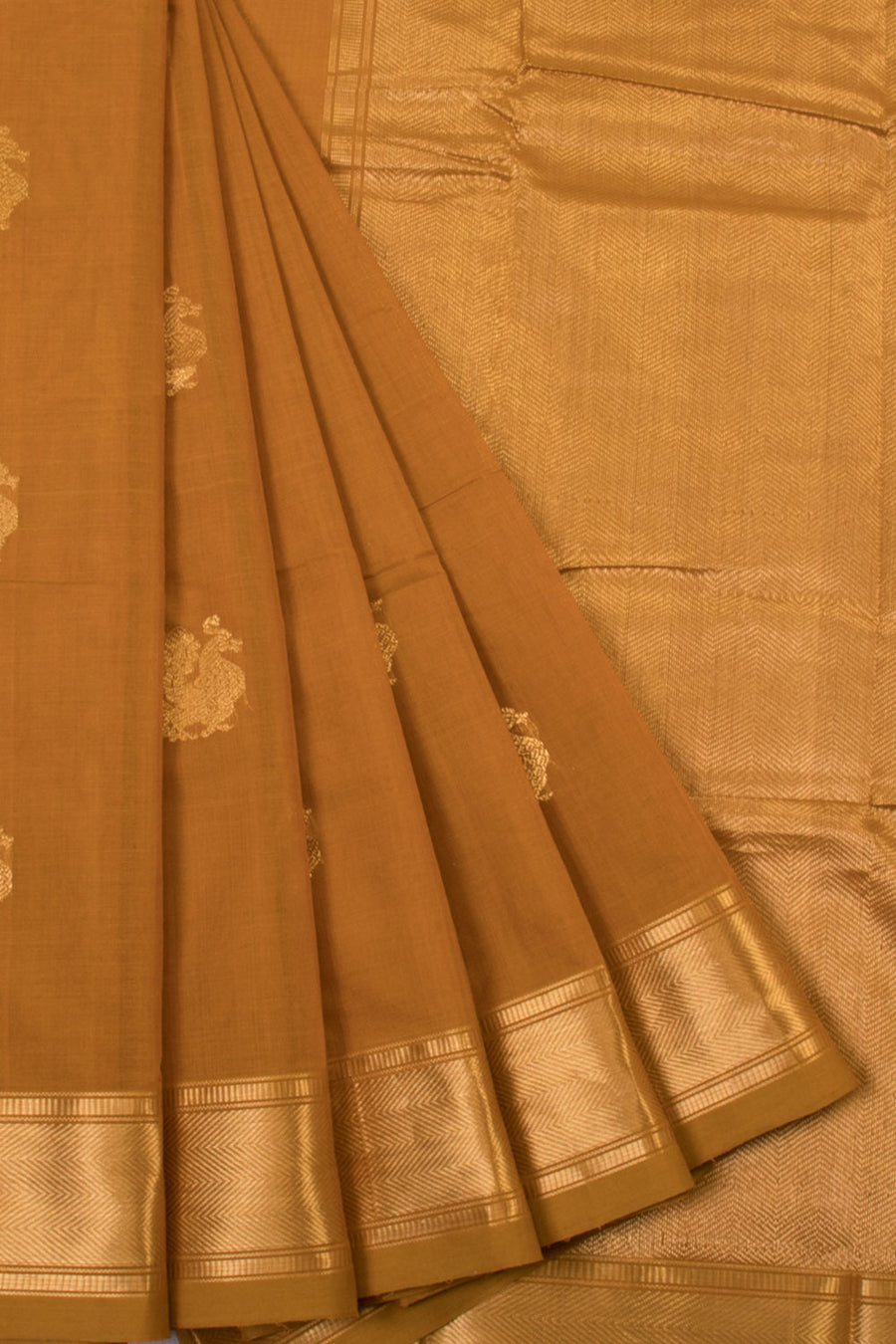 Brown Handwoven Kanchi Cotton Saree  - Avishya