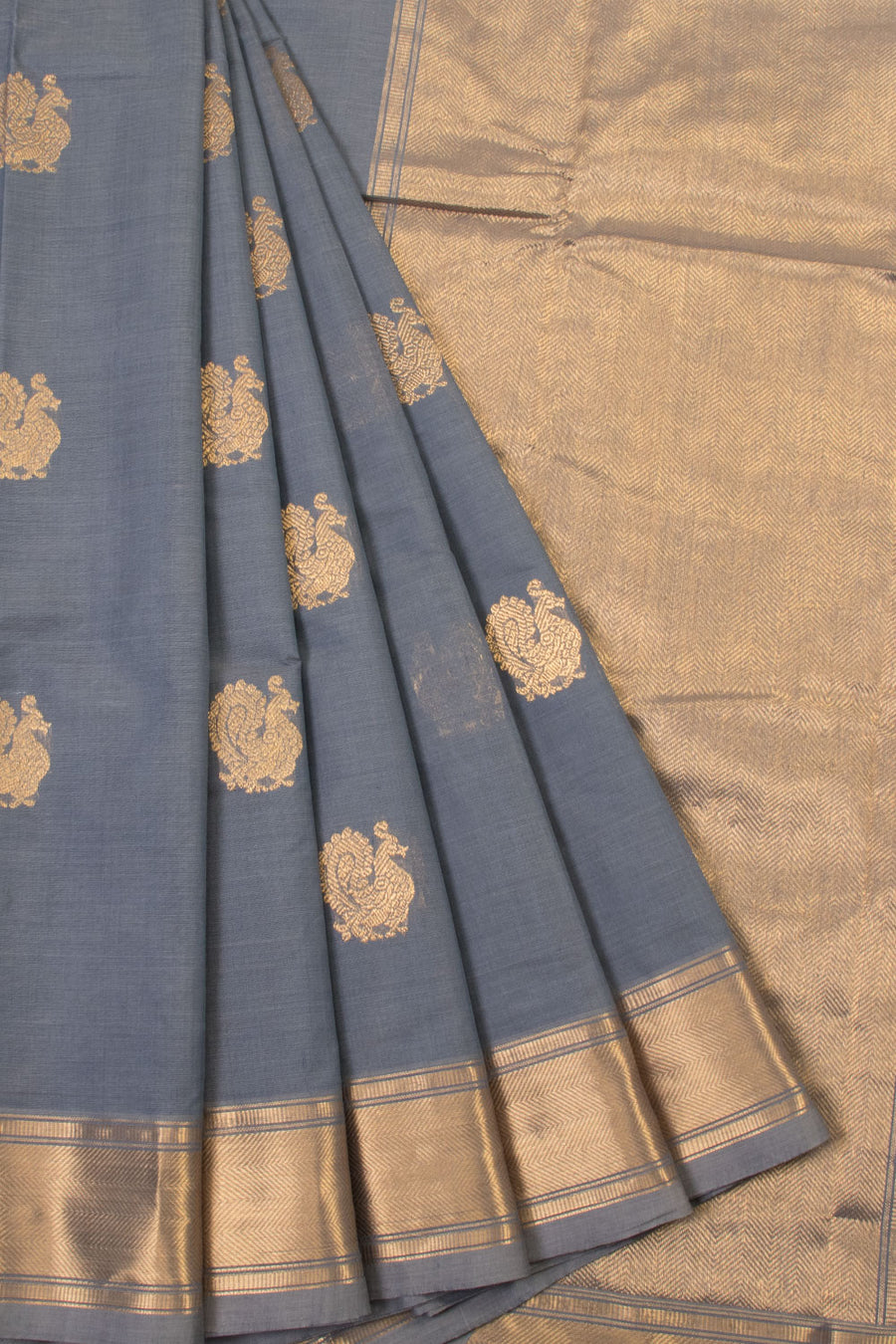 Lava Grey Handwoven Kanchi Cotton Saree  - Avishya