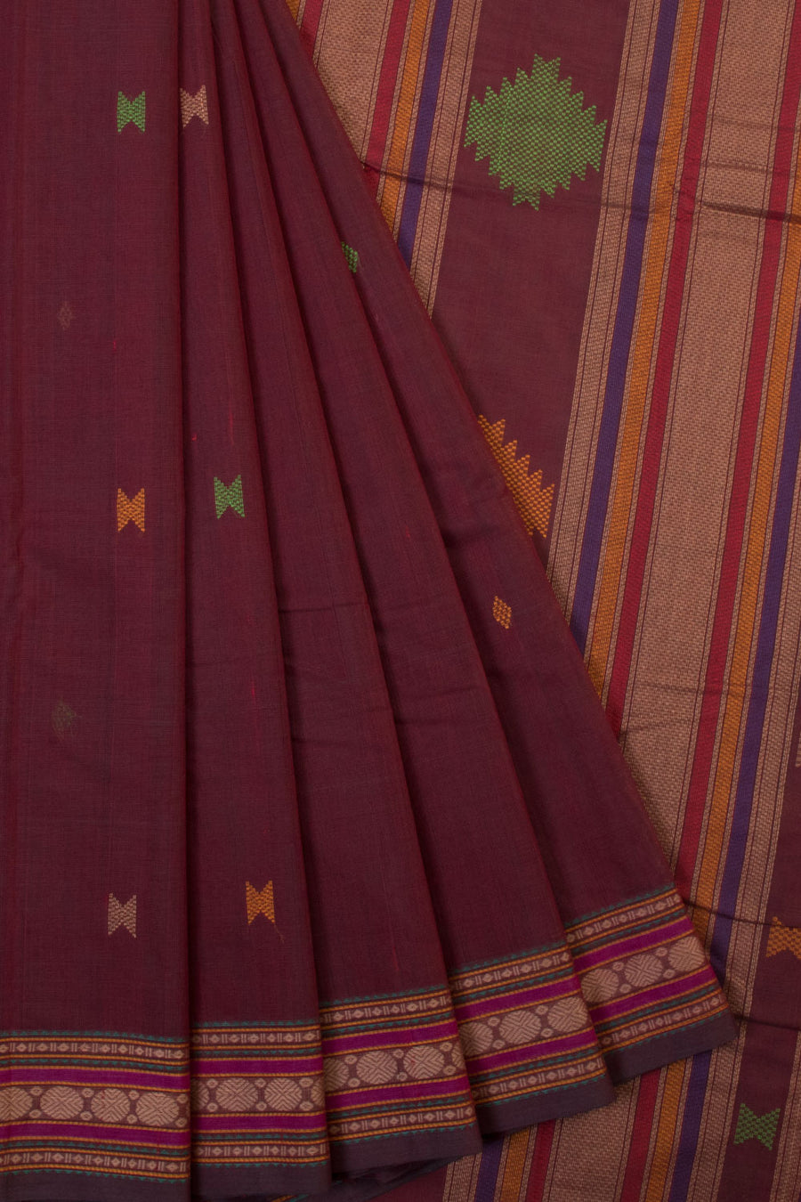 Hickory Brown Handwoven Kanchi Cotton Saree - Avishya