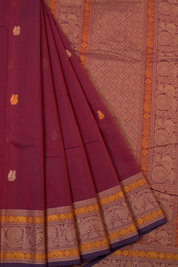 Maroon Handwoven Kanchi Cotton Saree - Avishya