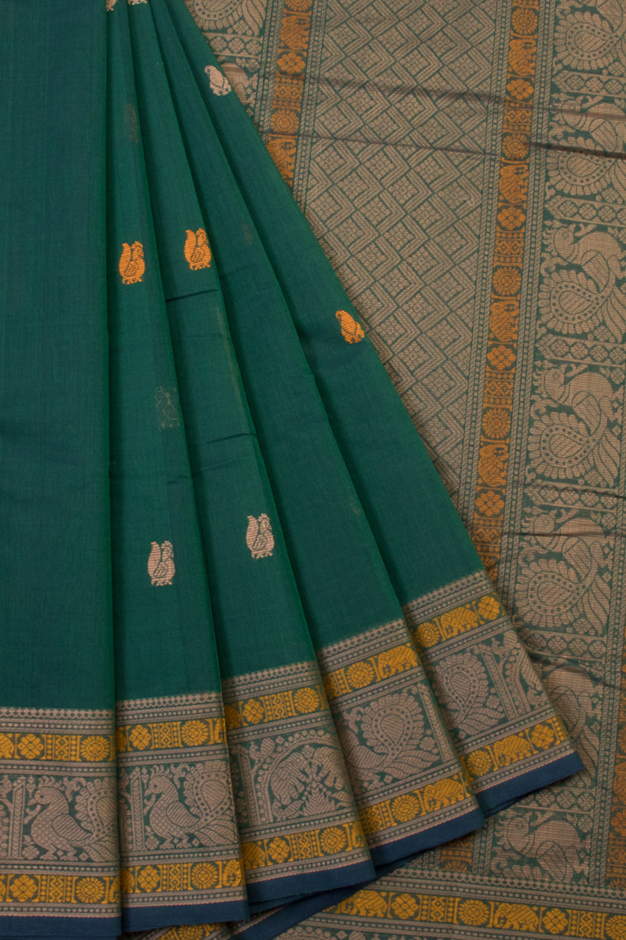 Castleton Green Handwoven Kanchi Cotton Saree - Avishya