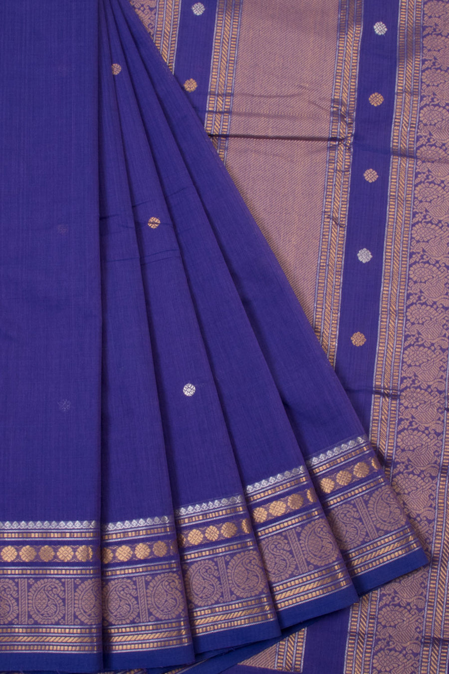 Navy Blue Handwoven Kanchi Cotton Saree  - Avishya
