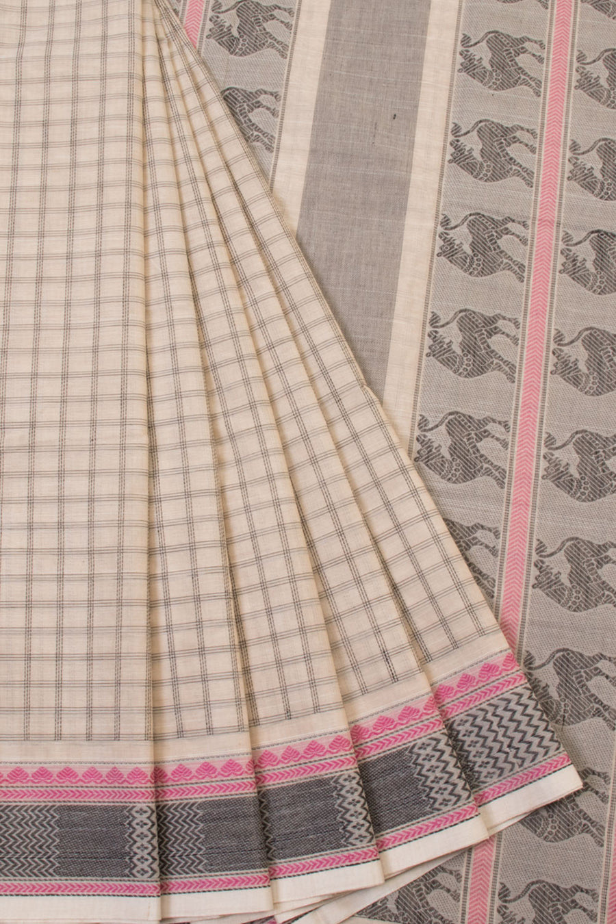Beige Handwoven Kanchi Cotton Saree  - Avishya