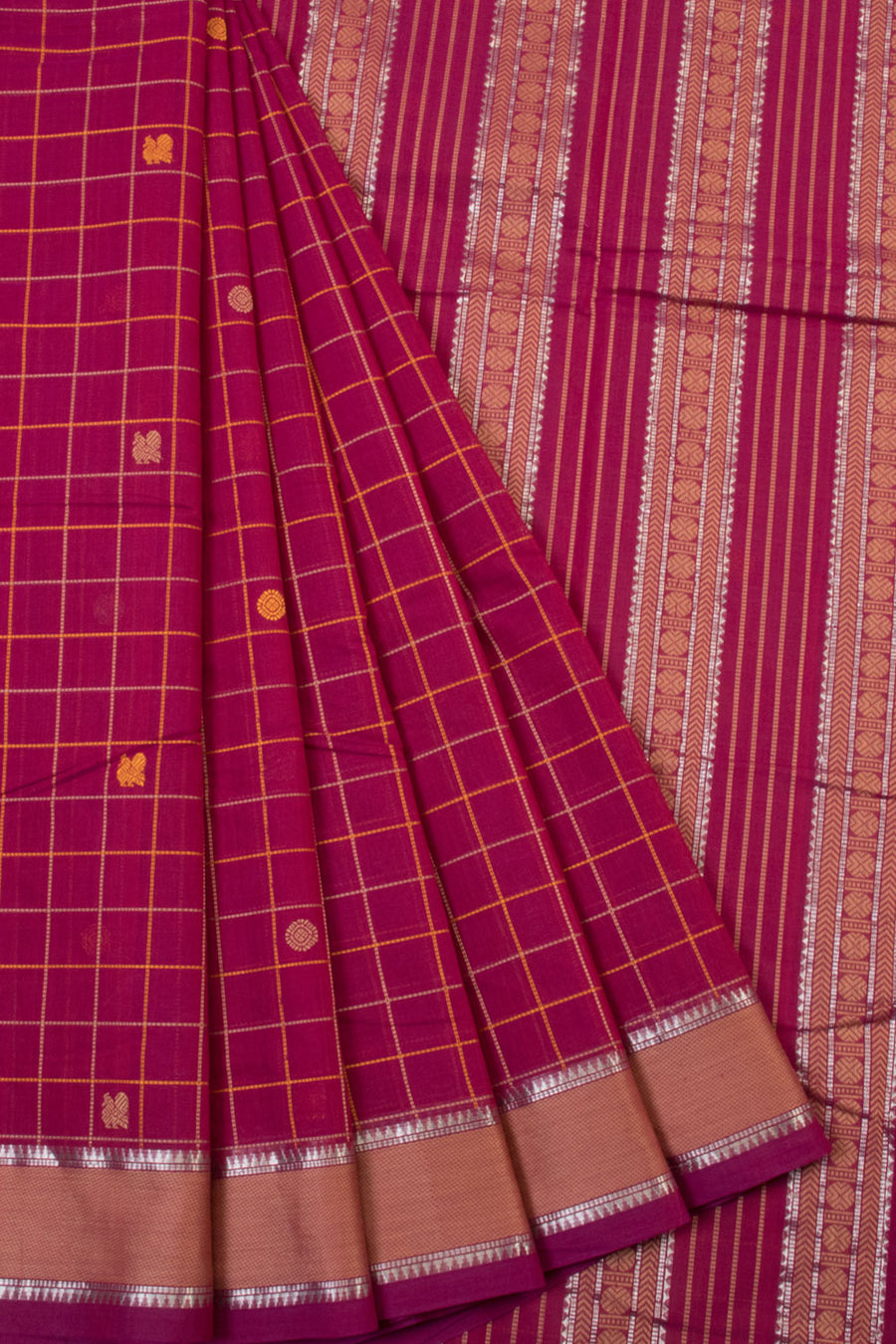 Ruby Red Handwoven Kanchi Cotton Saree  - Avishya