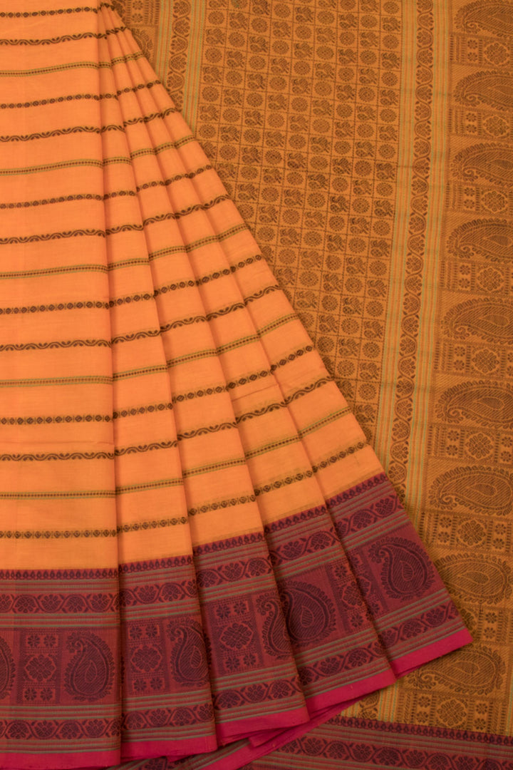 Saffron Handwoven Kanchi Cotton Saree  - Avishya 
