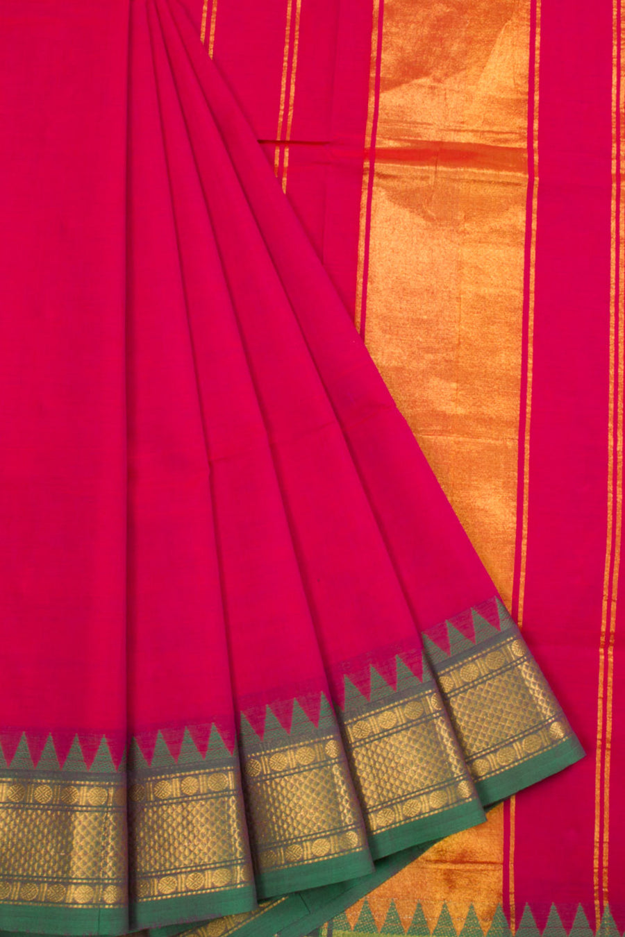 Hot Pink Handwoven Kanchi Cotton Saree-Avishya