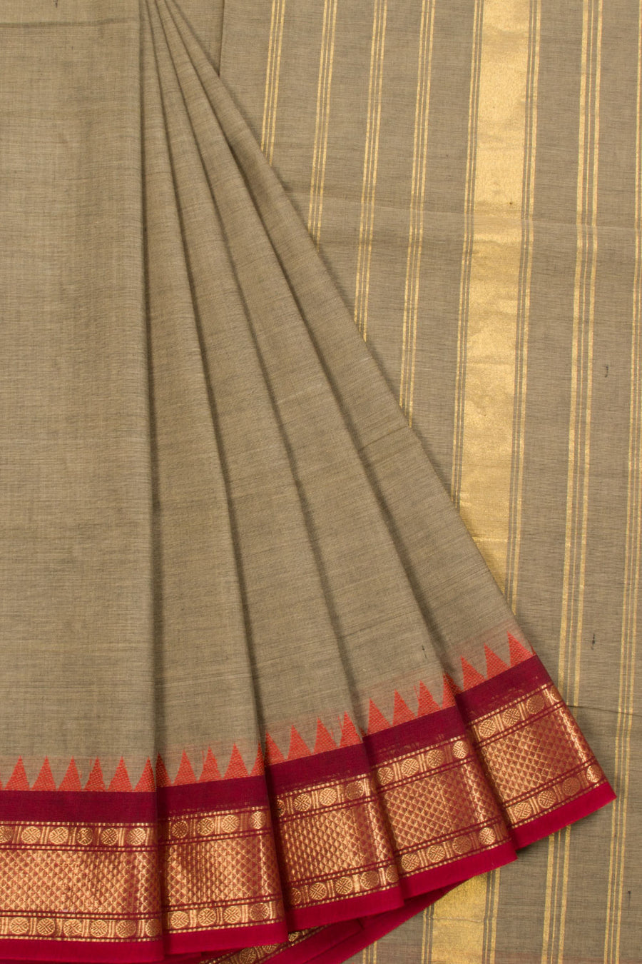 Grey Handwoven  Ganga Jamuna Kanchi Cotton Saree - Avishya