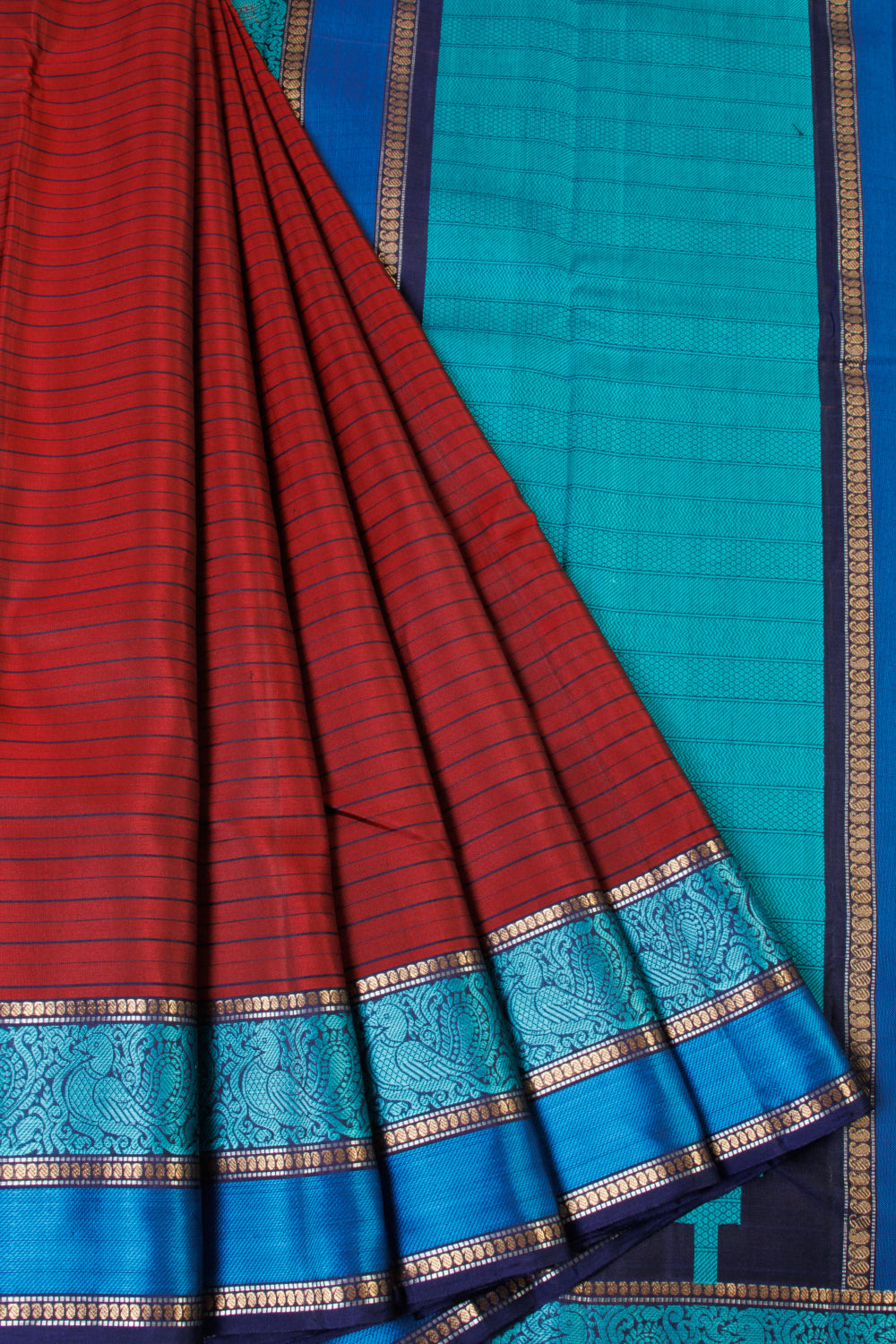 Maroon Threadwork Handloom Kanjivaram Silk Saree  - Avishya