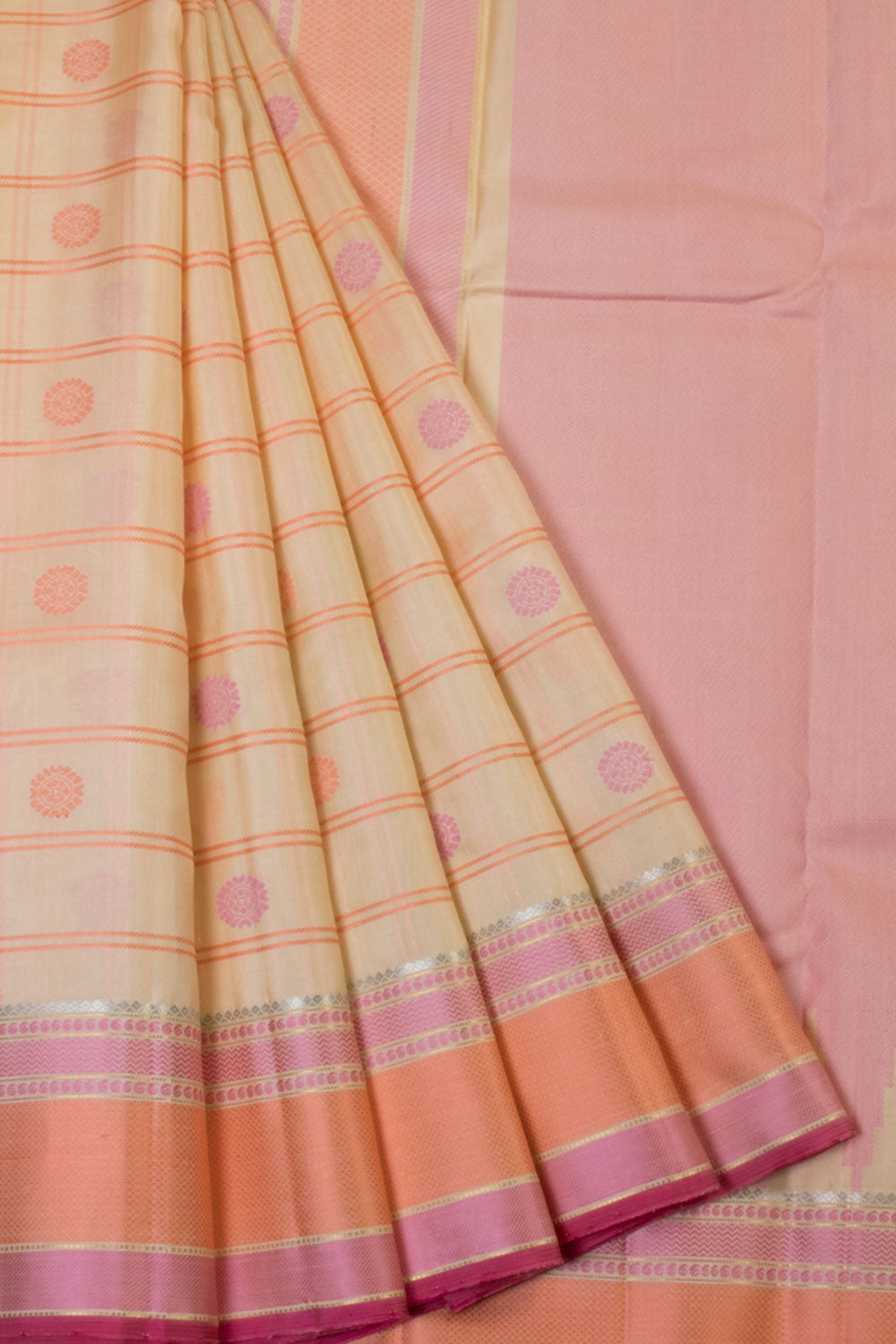 Beige Threadwork Handloom Kanjivaram Silk Saree  - Avishya