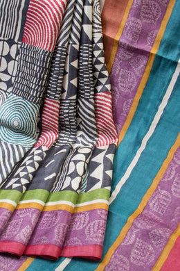 Multicolor Hand Painted Tussar Silk Saree - Avishya