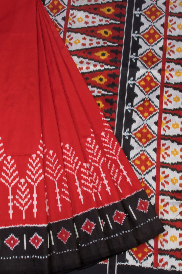 Red Handloom Pochampally Ikat Silk Saree 10067933