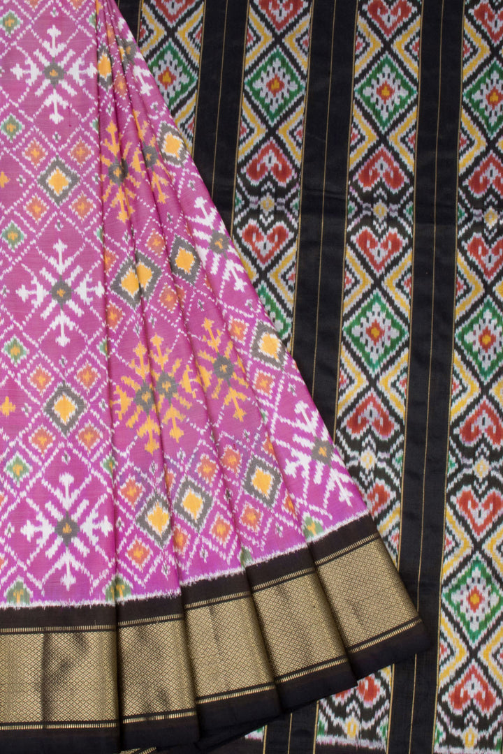 Pink Handloom Pochampally Ikat Silk Saree 10067935