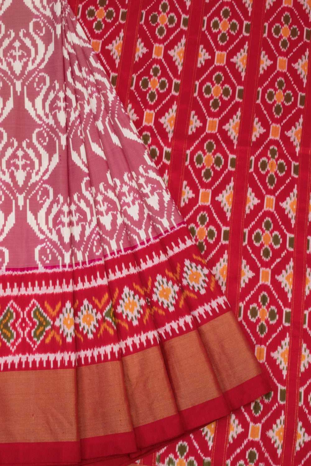 Red Handloom Pochampally Ikat Silk Saree 10067943