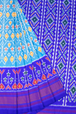 Blue Handloom Pochampally Ikat Silk Saree 10067945