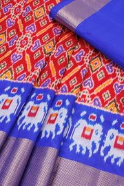  Red Ikat Pattu Pavadai Material  - Avishya