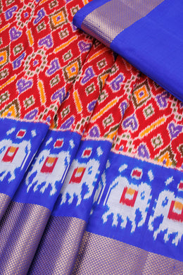  Red Ikat Pattu Pavadai Material  - Avishya