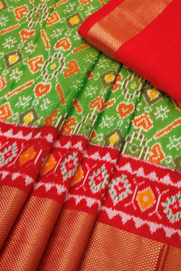 Green Ikat Pattu Pavadai Material - Avishya