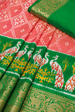 Peach Ikat Pattu Pavadai Material  - Avishya