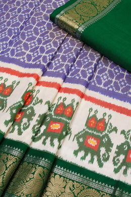 Blue Ikat Pattu Pavadai Material  - Avishya