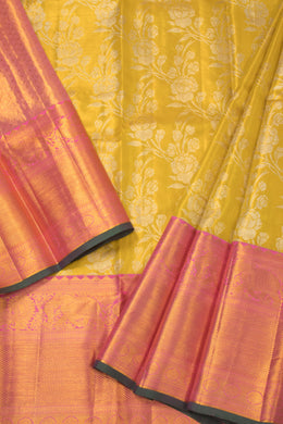 Yellow Kanjivaram Pattu Pavadai Material -Avishya