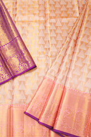 Peach Kanjivaram Pattu Pavadai Material-Avishya