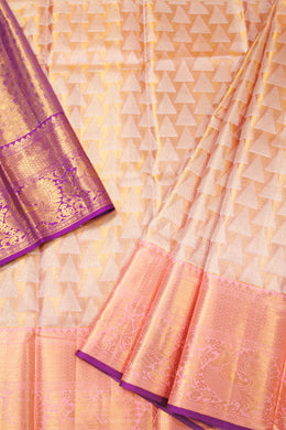 Peach Kanjivaram Pattu Pavadai Material-Avishya