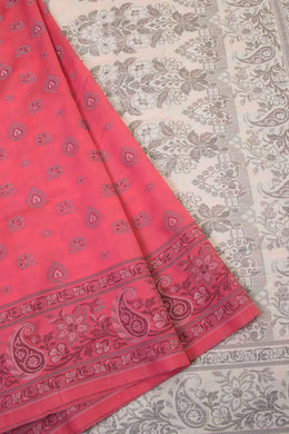 Peach Handloom Himroo Silk Cotton Saree  - Avishya