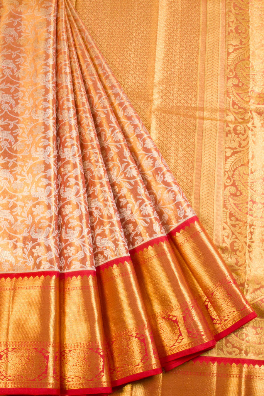 Burnt Sienna Brown  Tissue Silk Bridal Jacquard Korvai Kanjivaram Saree -Avishya
