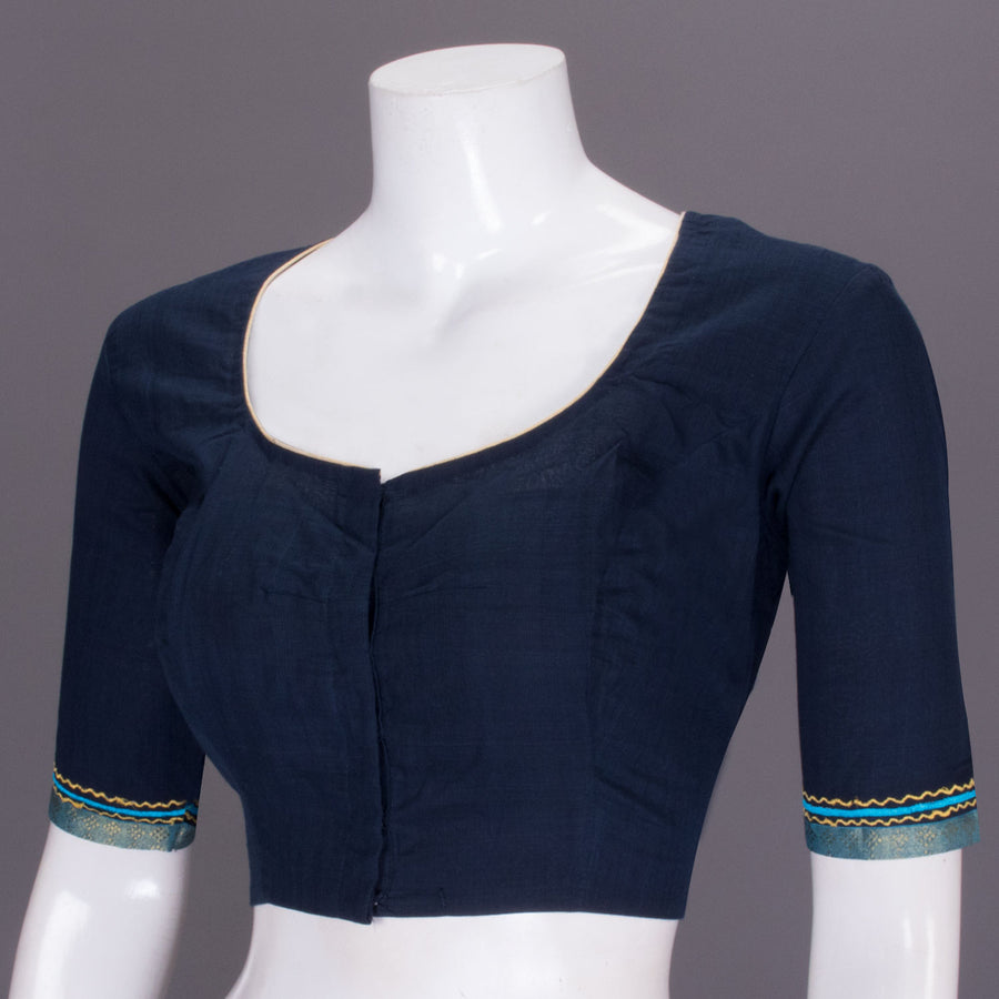 Navy Blue Hand Embroidered Silk Blouse  - Avishya 