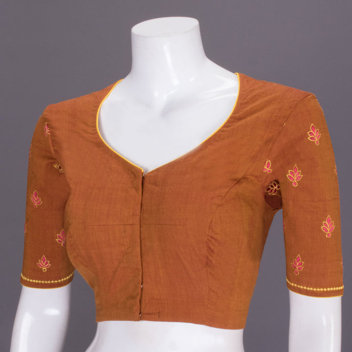 Brown Hand Embroidered Silk cotton Blouse  - Avishya