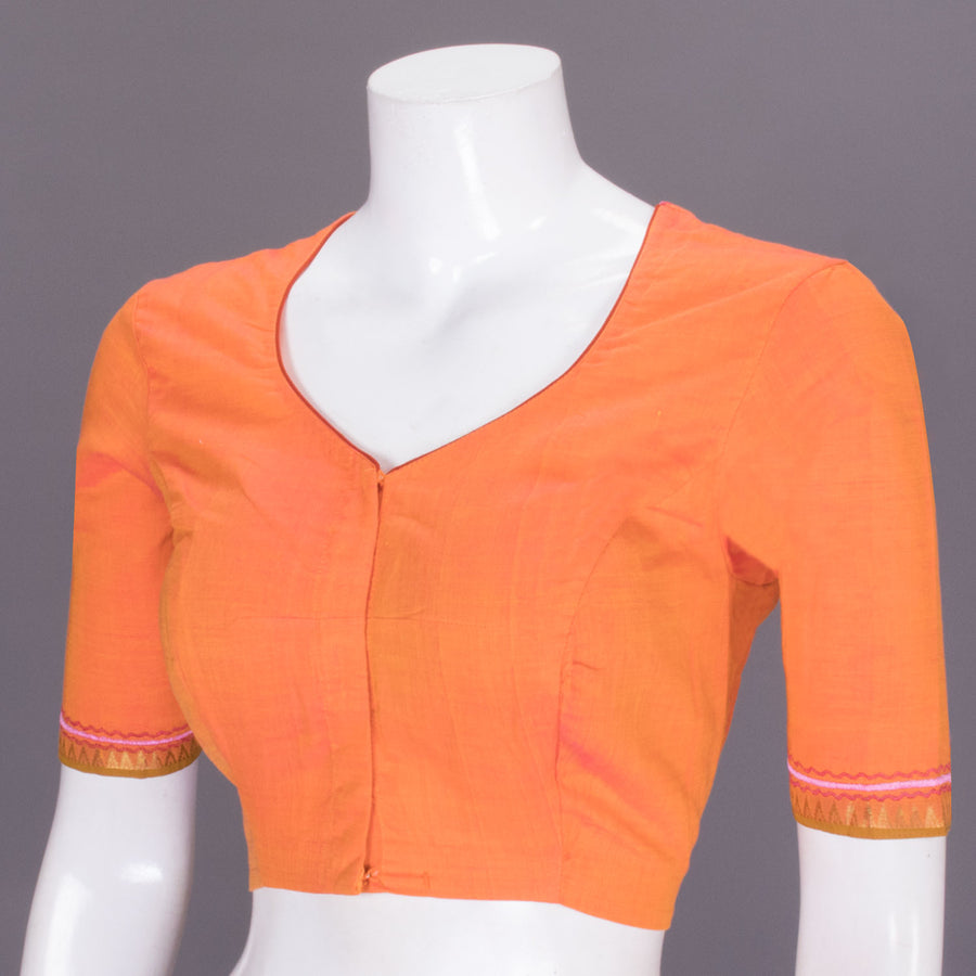 Orange Hand Embroidered Silk cotton Blouse - Avishya