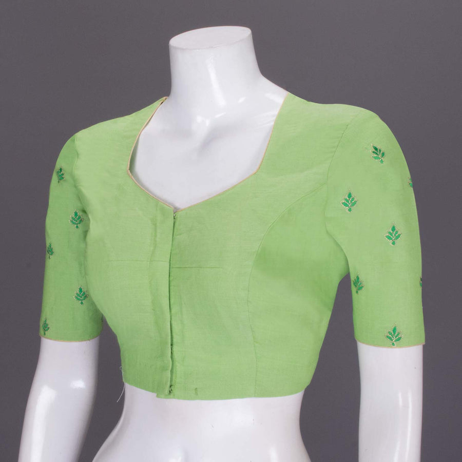 Green  Hand Embroidered Silk cotton Blouse - Avishya