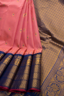 Peach Pink Handloom Gadwal Kuttu Silk Saree - Avishya