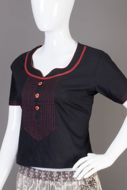 Black Shawl Neck Cotton Crop Top-Avishya