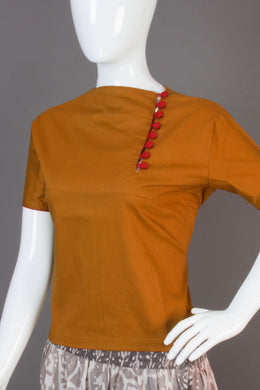 Rust Closed Neck Orange Cotton Crop Top -Avishya