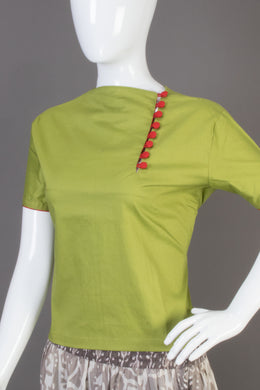 Olive Green Closed Neck Cotton Crop Top -Avishya